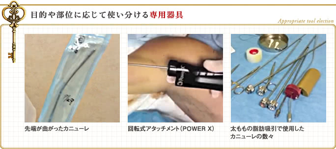 脂肪吸引の部位に応じて使い分ける専用器具