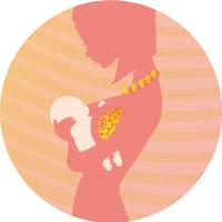 豊胸後に授乳する女性のイラスト