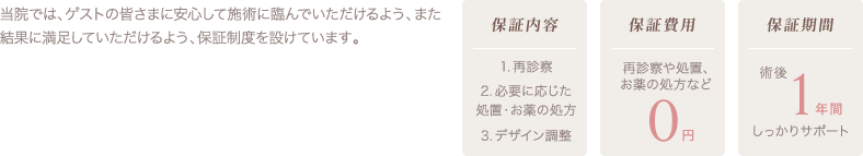 当院では、ゲストの皆さまに安心して施術に臨んでいただけるよう、また結果に満足していただけるよう、保証制度を設けています。