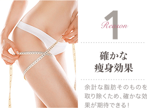 Reason 1 確かな痩身効果 / 余計な脂肪そのものを取り除くため、確かな効果が期待できる！