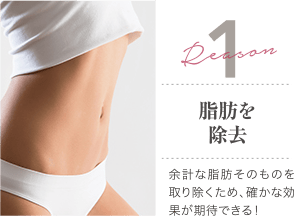 Reason 1 脂肪を除去 / 余計な脂肪そのものを取り除くため、確かな効果が期待できる!