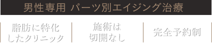 男性専用 パーツ別エイジング治療 脂肪に特化したクリニック｜施術は切開なし｜完全予約制