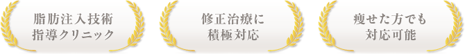 脂肪注入技術 指導クリニック / 修正治療に積極対応 / 痩せた方でも対応可能