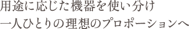 用途に応じた機器を使い分け一人ひとりの理想のプロポーションへ