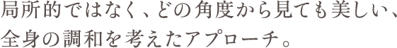 局所的ではなく、どの角度から見ても美しい、全身の調和を考えたアプローチ。