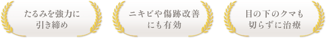 たるみを強力に引き締め / ニキビや傷跡改善にも有効 / 目の下のクマも切らずに治療