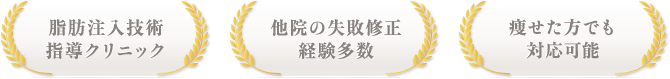 脂肪注入技術 指導クリニック / 他院の失敗修正 経験多数 / 痩せた方でも対応可能