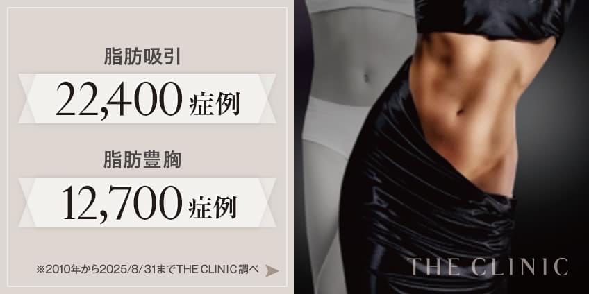 脂肪吸引 19,500症例 | 脂肪豊胸 11,000症例 2010年から2024/4/30まで THE CLINIC 調べ