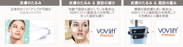 皮膚のたるみ／皮膚のたるみ&脂肪の減少／皮膚のたるみ&脂肪の重み