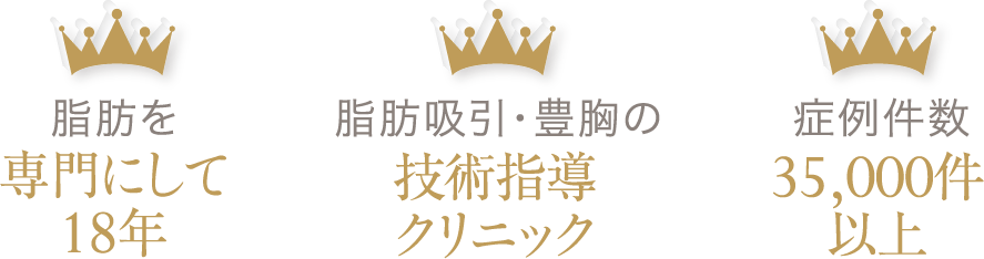 脂肪を専門にして18年／脂肪吸引・豊胸の技術指導クリニック／症例件数35,000件以上