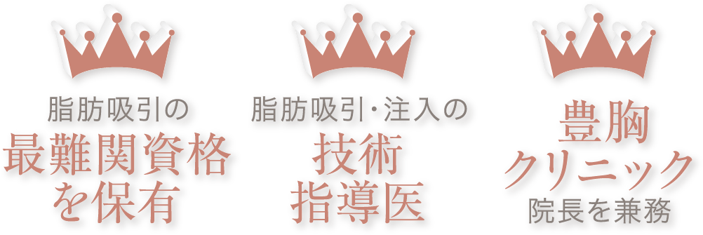 脂肪吸引の最難関資格を保有／脂肪吸引・注入の技術指導医／豊胸クリニック院長を兼務