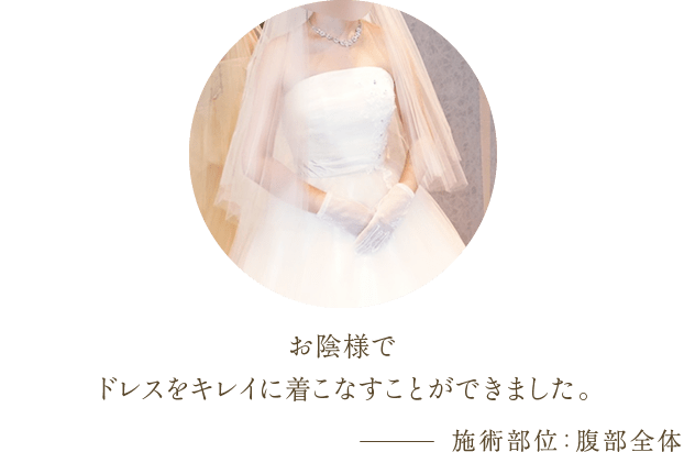 お陰様でドレスをキレイに着こなすことができました。 | 施術部位：腹部全体